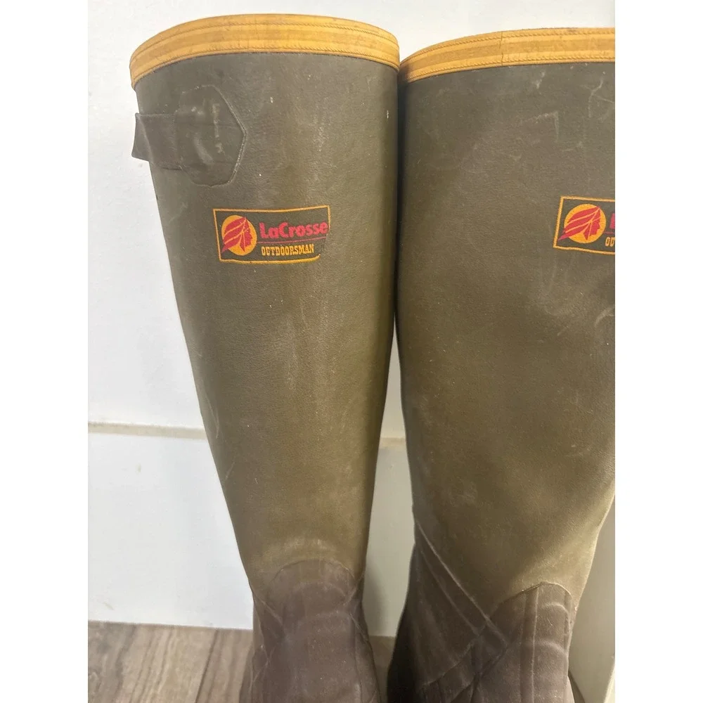 LaCrosse Outdoorsman Rubber Boots Mens 9 Green Waterproof Steel Shank USA Made
